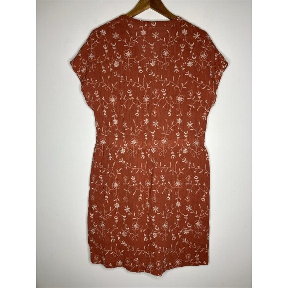 Anko Dress Coral Floral Embroidered Women's Size 16 Button Front Tie - Picture 9 of 10